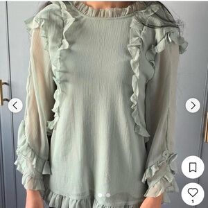 H&M Light Green Ruffled Blouse